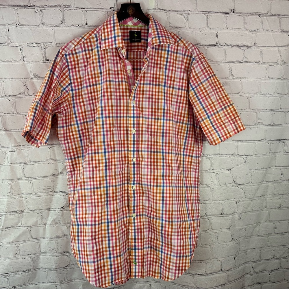Tailorbyrd  bright colorful gingham check Plaid Casual Shirt mens LT preppy